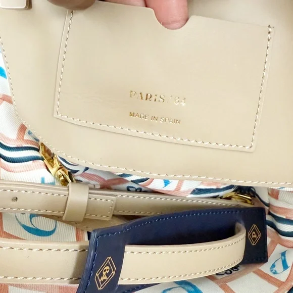 PARIS 64 LUMIERE Tan Leather Tote Bag, with Top Handle And Crossbody Strap..EUC - Picture 6 of 11